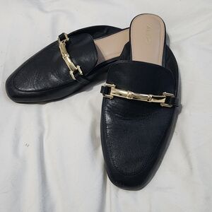 Aldo Dabryllla Flat Loafer Mule Slip On Size 8.5 Black And Gold